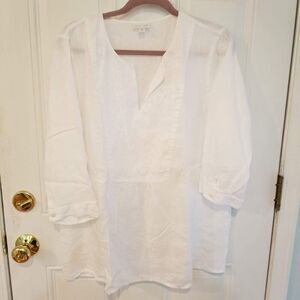 J Jill Love Linen White Embroidered Boho Lagenlook 3/4 Sleeve Tunic Sz XL P